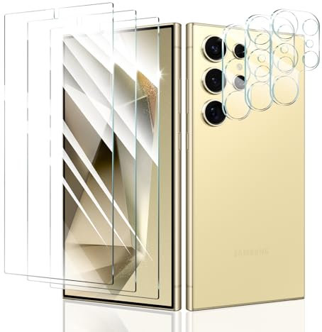 3+3 Pezzi Pellicola Protettiva per Samsung Galaxy S24 Ultra, Vetro Temperato Film con Pellicola Fotocamera, Pellicola salvaschermo, HD Chiaro, Antiurto, Antigraffio, Antifrantumazione