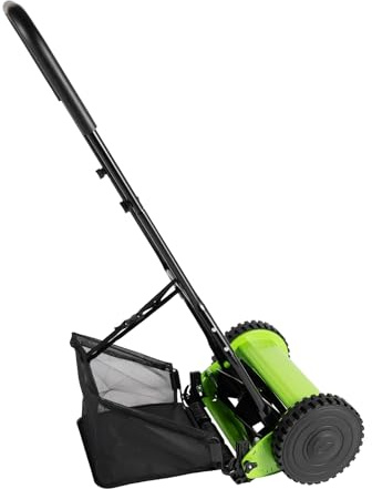 Tondeuse à gazon manuelle de 30,5 cm, 5 lames avec sac de collecte de 23 L, hauteur réglable avec collecteur d'herbe amovible pour hautes herbes et mauvaises herbes envahies dans la cour