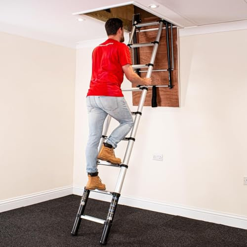 BPS® Deluxe Telescopic Loft Ladder | Huge 150kg Weight rating | Space Saving Design | EN14975 Certified | 2.3m - 2.7m Floor to Ceiling Height