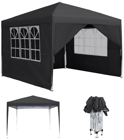 MAYTIIMO Pavillon 2.5x2.5m Wasserdicht Stabil Winterfest Pop-Up Faltpavillon mit 4 Seitenteilen und Fenstern Faltbare Gartenpavillon UV-Schutz Gartenzelt Partyzelt für Outdoor Garten Party, Anthrazit