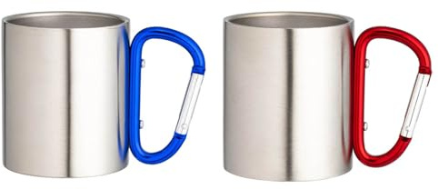 Tazza da Campeggio in Acciaio Inox, 200 ml, Manico a Moschettone Rosso DIMENSIONI : 8(H) X 6,5(D) cm (2, blu royal/rossa)
