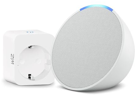 Echo Pop | Blanco + WiZ Enchufe Inteligente, compatible con Alexa - Kit de inicio de Hogar digital