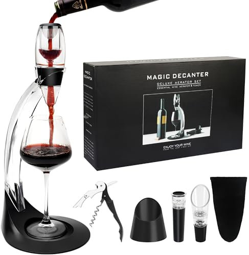 AUROAY Red Wine Aerator Set,Wine Decanter Oxygenator with Stand,Instant Wine Air Aeration with Filter, Wine Accessories Set with Wine Pourer/Bottle Stopper/Corkscrew