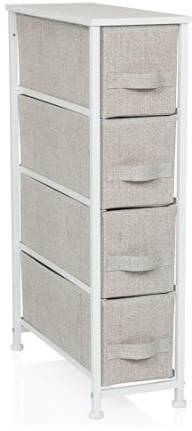 hjh LIVING Kommode mit 4 Stoffschubladen FOLDRESS S 20x48x76 cm Schubladenkommode Organizer, höhenverstellbare Fußgleiter, Metall-Gestell, Grau