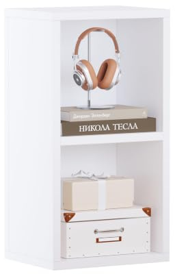 MIN WIN Bücherregal, Standregal, offenes Aufbewahrungsregal, 2-stöckiges Regal für Wohnzimmer, Schlafzimmer, Office (Weiß, 2 Ebenen, 30x24x60 cm)
