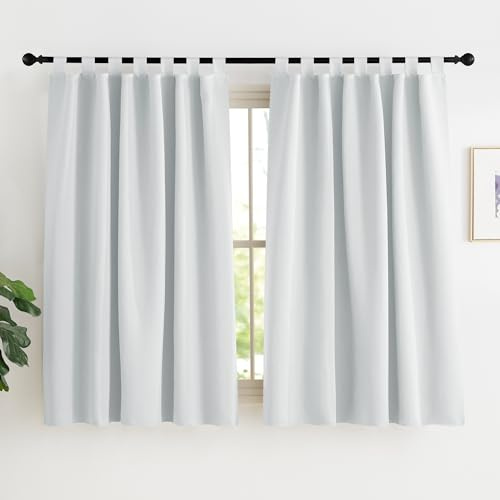 KGORGE Blickdichte Scheibengardinen Küche Modern Schlaufenvorhang Kurz | Grauweiß, H150 x B140, Schlaufenschal 2er Set, Thermovorhang Hitzeschutz, Verdunkelung, Sonnenschutz, für Schafzimmer