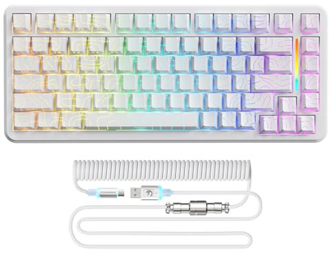 MAMBASNAKE M82 HE 8000Hz Rapid Trigger Keyboard, 0.01mm RT Accuracy Wired TKL Gaming Keyboard with Magnetic Switch, Coiled Cable, Snap Tap, Adjustable Actuation, RGB Lighting, PC/Mac, White Contours