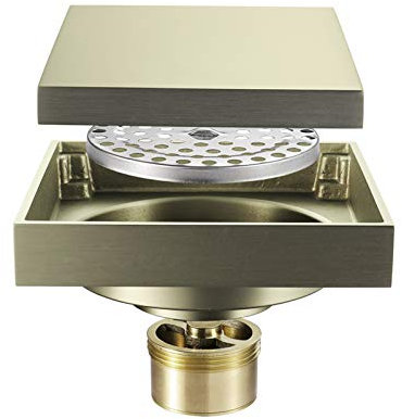 OWOHYG Square Floor Drain, 100x100mm Stainless Steel Hair Strainers, for Bathroom, Washroom (Brushed Gold)