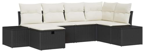 vidaXL 6-teiliges Garten-Sofaset mit Kissen in Schwarz aus Poly-Rattan | Modulares, witterungsbeständiges Design - perfekt für draußen und den Balkon, Pflegeleichte Gartenmöbel für die Lounge.