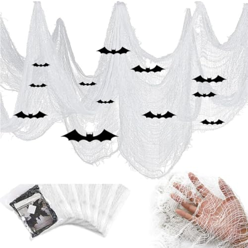 Halloween Deko Gruselig Gaze Stoff Weiß, 6 Stück Halloween Tuch,183 x 76CM Gruseliger Stoff, Gruseliges Tuch sorgt für mystische Stimmung, Der Fetztenstoff ist für die Türen Hallen Veranden Fenste