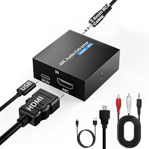 Estrattore audio ARC da 192 KHz, da HDMI ARC a Toslink/ottico+uscita AUX da 3,5 mm, adattatore da HDMI a audio ottico con cavo RCA da 3,5 mm, convertitore audio da ARC a RCA per amplificatore TV