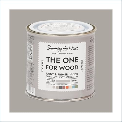 The One for Wood Paint & Primer 250ml Grey No. 8 Hide & Seek | Semi Matt Finish, Bio-Based & VOC-Free Formula for Wooden Furniture & Surfaces | Durable & Easy Indoor Home Decorating