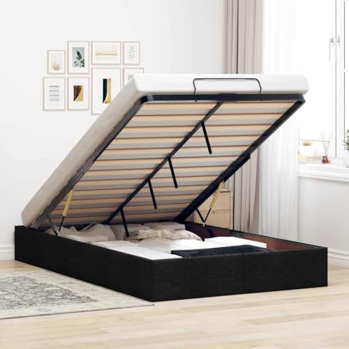 Emmtore Ottoman-Bett ohne Matratze Bettrahmen, Bettgestell mit Stauraum, Polsterbett, Bettgestell, Bettrahmen mit Stauraum Schwarz 120x200 cm Stoff