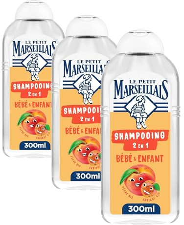 Le Petit Marseillais - Shampooing 2 en 1 Bébé & Enfant Démêlant Pêche Bio & Abricot Bio (300 ml) - 94% d'ingrédients d'origine naturelle (Lot de 3)