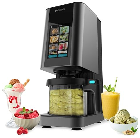 Cecotec Máquina de Helados - Heladera con Pantalla - 1,35L - Gelatec 1800 Touch. 700W, 10 Programas, Tecnología CreamOn, RE-SPIN, MIX-IN, 3 Tarrinas 450ml BPA Free, Helados de Heladería en Casa