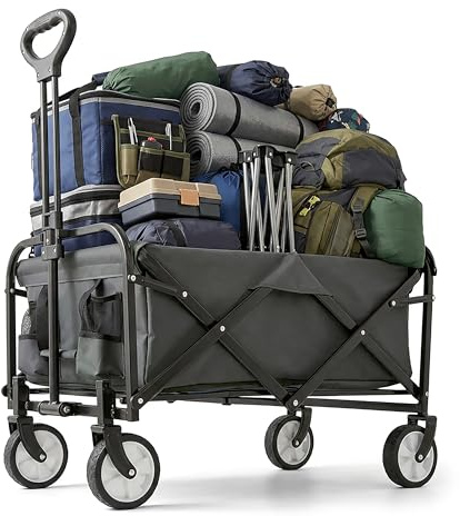 Relaxdays Bollerwagen, faltbar, 100 kg, Teleskopgriff, Oxford-Gewebe, Transportwagen für Einkauf, Camping & Strand, grau