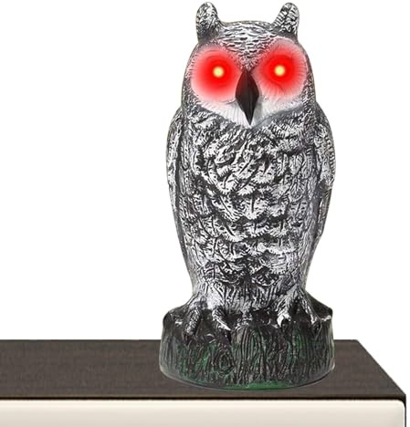 Njidher Eulen-Köder, Eulen-Vogelscheuche,Künstliche Eule mit blinkenden Augen, erschreckendem Geräusch und Bewegungsmelder - Eulen-Köder zum Abschrecken von Vögeln, lichtbeständiger, wetterbeständiger