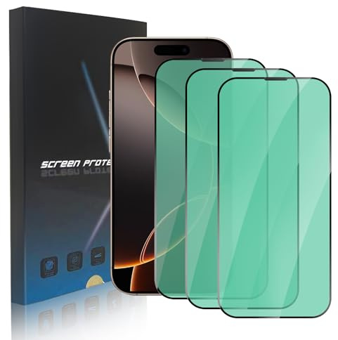 zonyee 3 Pack Anti Blue Light Screen Protector for iPhone 16 Pro | [Green Light Eye Protection] Full Coverage Tempered Glass Film for iPhone 16 Pro 6.3 inch, Anti Scratch, Case Friendly