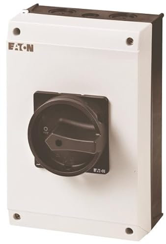 Eaton 207362 Sicherheitsschalter, 3-polig, 63 A, NOT-HALT-Funktion, abschließbar in 0-Stellung mit Deckelverriegelung, Aufbau mit Warnschild