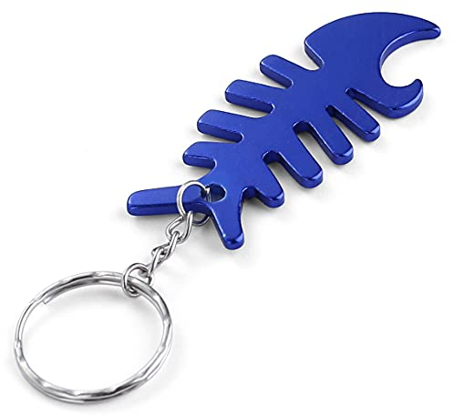 Komonee Fish Bone Blue Bottle Opener Key Chain Metal Dead Sea Life Key Ring Novelty animal Keychain Keyring