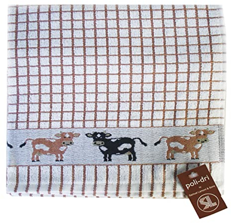 Samuel Lamont & Sons Poli-Dri Jacquard-Geschirrtuch, braune Kühe, Größe 50 x 70 cm, 100% Baumwoll-Frottee, Ultra-saugfähig und superweich, maschinenwaschbar, Braun, Einheitsgröße