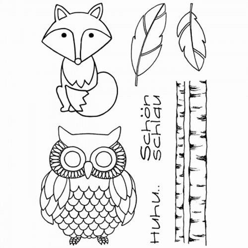 Efco Stempel Clear Fuchs/Eule, transparent, A7/ 74 x 105 mm, 7-teilig