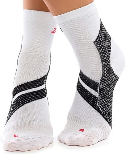 ZaTech Plantarfasziitis Socken, Kompressions Socken, unterstützt Ferse, Knöchel und Fußgewölbe, für bessere Durchblutung, reduziert Fußschwellungen und Schmerzen. (Weiß/Schwarz, S, 35-39)