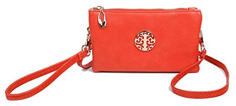 Womens Small Clutch Bags with Wristlet and Long Adjustable Strap (Orange)