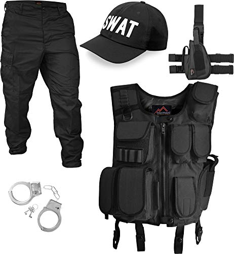normani Winter SWAT Kostüm bestehend aus wattierter Weste, Rangerhose, Pistolenholster, SWAT Cap und Handschellen Größe M