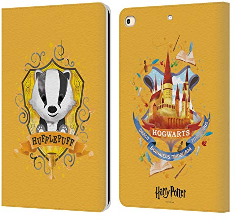 Head Case Designs Officially Licensed Harry Potter Hufflepuff Deathly Hallows II Leather Wallet Case Compatible With Apple iPad 9.7 2017 / iPad 9.7 2018