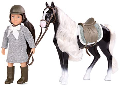 Lori Puppe Ansley und Pferd Arabel – Mini Puppe 15 cm mit Puppenkleidung, braunen langen Haaren, Reitzubehör – Spielzeug für Kinder ab 3 Jahre