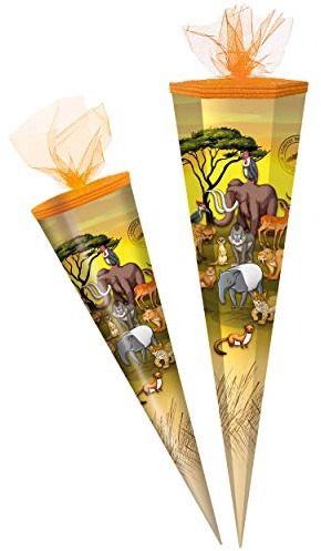 alles-meine.de GmbH Schultüte - Wildtiere & Zootiere - Arche Noah - Tiere - 70 cm - rund - Tüllabschluß - Zuckertüte - mit/ohne Kunststoff Spitze - Markneukirchen - Jungen Mädc..