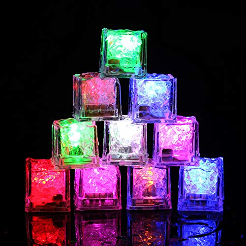 MoYouno 12 Pack LED Ice Cube Tray for Drinks Ice Cubes Liquid Sensor Water Activated Glowing, Decoration for Christmas Wedding Party,12 led ice cubes