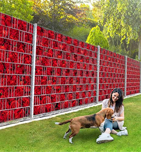 MyMaxxi Infinity Zaunsichtschutz | Rosen Motiv 9 Streifen | Sichtschutzstreifen für Doppelstabmattenzaun | Windschutz Sonnenschutz Blickdicht | Sichtschutz Garten | Plane Sichtschutz