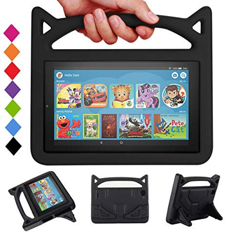 New 7 Tablet Case for Kids-DJ&RPPQ Lightweight Shock Proof Kids Friendly Case with Stand Handle for All-New 7 Tablet(2019 & 2017 & 2015) Release-Black