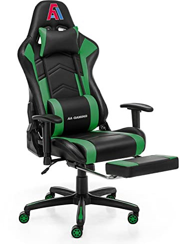 AA Products Gaming Chair High Back Ergonomic Computer Racing Chair Adjustable Gamer Chair with Footrest, Lumbar Support Swivel Chair – BlackGreen