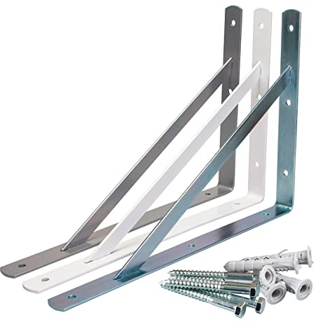 PRIOstahl Schwerlastträger 2 Stück 200x300mm Silber - Regalwinkel Heavy Duty - Schwerlastkonsole Winkelträger mit Schrauben Dübel