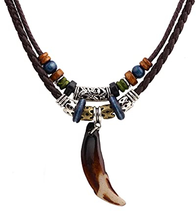 Aabellay Herren Lederkette Leder Halskette Vintage Anhänger Halskette Holz Perlen Doppel Lederband Halsbänder Hanf Leder Choker Retro Tribal Kette Anhänger Metall Halskette Schmuck -WT