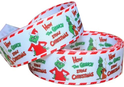 Red & White Stripe Christmas The Grinch 2m Great for Accessories Cake Decorating Ribbon & Decoration Ideas for Present Gift Wrap, Bows, Toppers or Wrapping for Bags. Eve Boxes, Cards, Cindy Loo