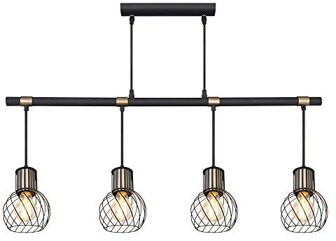 etc-shop VINTAGE Pendel Decken Leuchte Balken Ess Zimmer Gitter Hänge Lampe SCHWARZ-GOLD