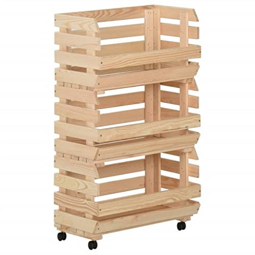 vidaXL Bois de Pin Solide Chariot à Légumes Etagères de Cuisine Chariot de Rangement Panier de Stockage Chariot à Fruits 37x30x80 cm