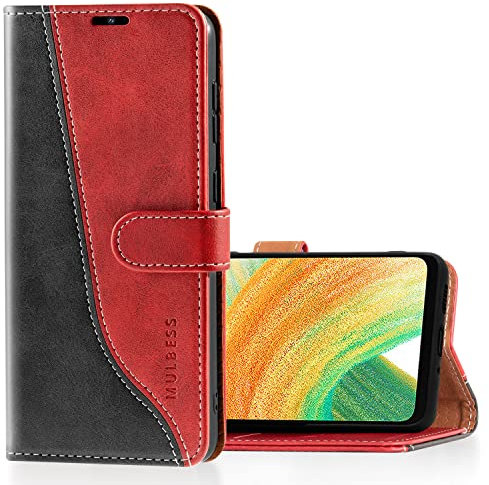 Mulbess Coque pour Samsung Galaxy A33 5G, Etui a Rabat, Housse en Cuir, Pochette de Protection Portefeuille, Élégant Vin Rouge
