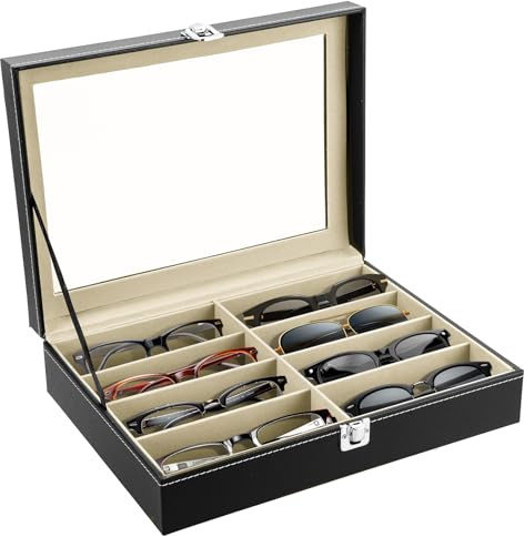 MYFULLY 8-Slot Sunglass Display Storage Box, PU Leather Case