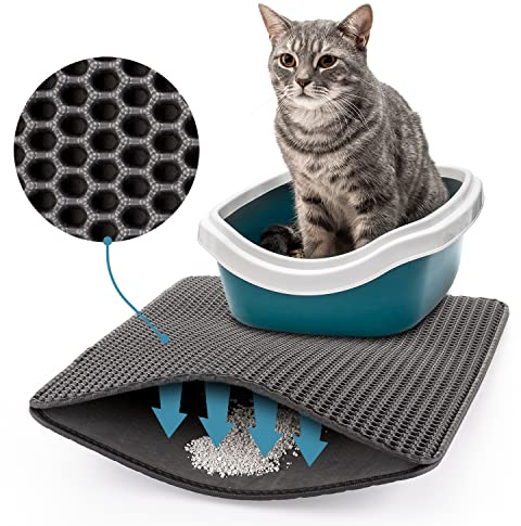 PETTEC® Katzenklo Matte [WASSERDICHT & RUTSCHFEST] - Katzenstreu Matte [55x75cm] mit Wabendesign - Katzematte für Katzenklo leichte Reinigung - Katzentoilette Matte - Katzenklo Unterlage & Vorleger