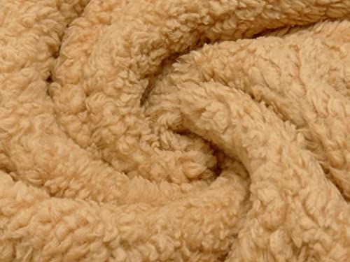 Teddy Plüsch Baumwollkrimmer CHRISTIAN Plüschstoff - 0,5 m Meterware 430g/qm 80% Bw Stoffe (Hellbraun-CHRISTIAN)