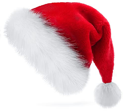 TCJJ Christmas Hats for Adults, Santa Hat Unisex Holiday Red Velvet Double Layer Comfort, Xmas Hat for New Year Festive Party