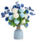 BLOSMON Fake Flowers in Vase Decoration Artificial Silk Flower Bouquet with Vases for Table Centrepiece Decor Plastic Blue Faux Floral Arrangement Display for Garden Wedding Party Living Room Window