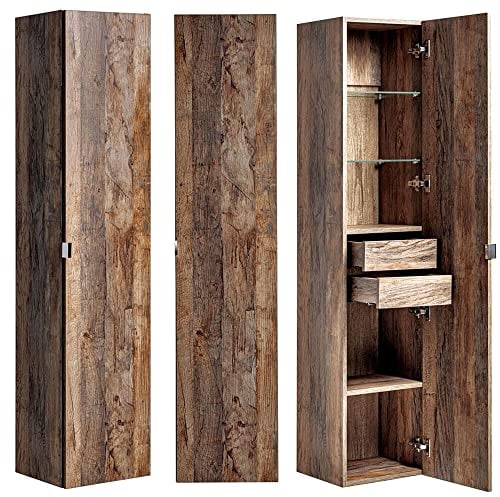 Lomadox Badmöbel Hochschrank Badezimmerschrank, Vintage Oak Eiche, 2 Türen, B/H/T: 35/160/33 cm