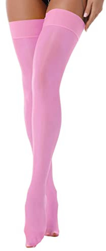 TiaoBug Femme Bas Autofixants Résille Brillant Jarretière Bas pour Porte-jarretelles Hauts de Cuisse Chaussettes Hautes Erotique Lingerie Rose Taille unique