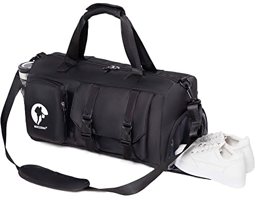 Sporttasche für Damen und Herren, klein, 47,8 x 24,1 x 22,9 cm, Reisetasche mit Fach, Turnausrüstungstaschen, Schwarz, Medium, modisch